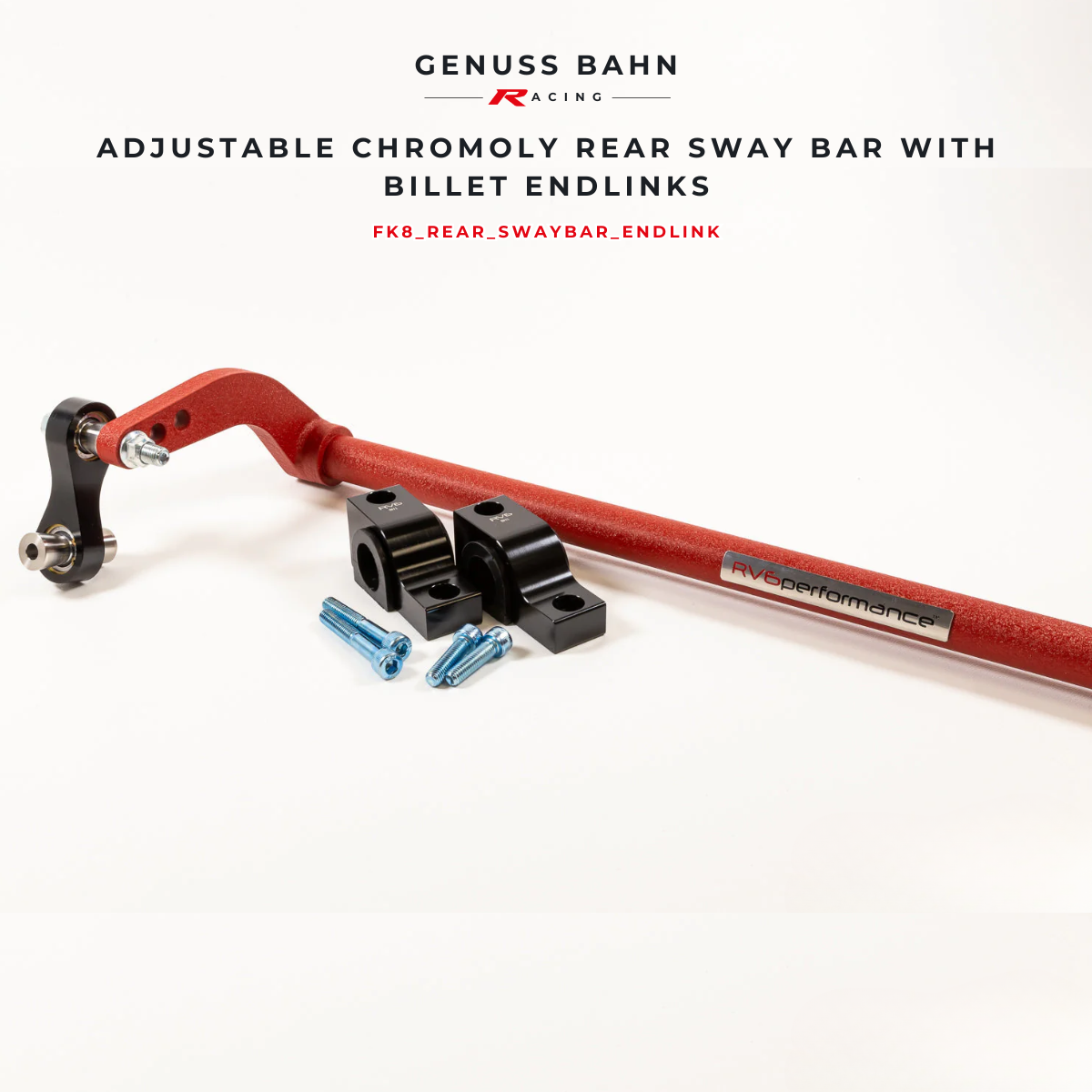 RV6 Performance Adjustable Chromoly Rear Sway Bar with Billet Endlinks For Honda Civic Type R FK8/FL5 (2017+), image 2 of 6