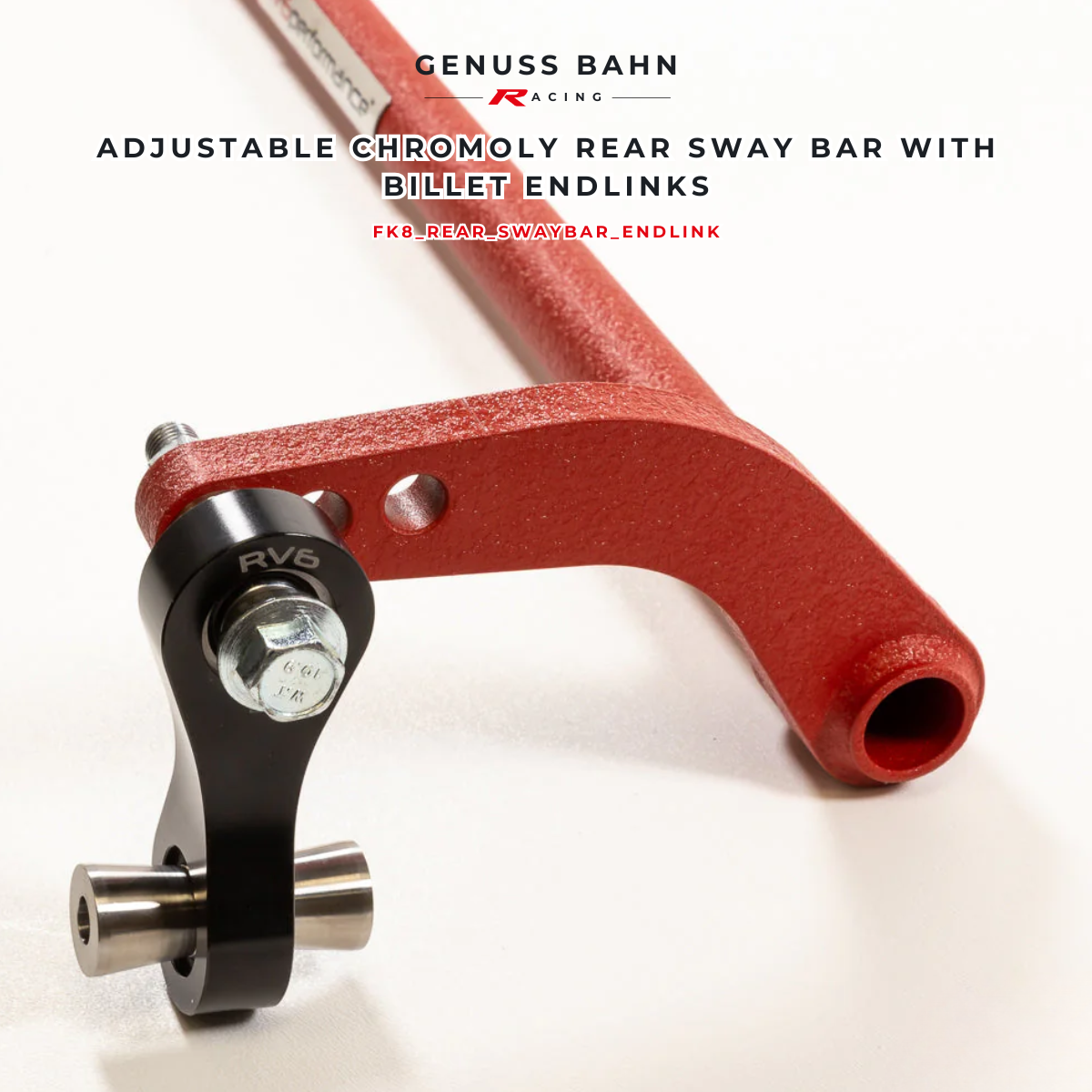RV6 Performance Adjustable Chromoly Rear Sway Bar with Billet Endlinks For Honda Civic Type R FK8/FL5 (2017+), image 3 of 6