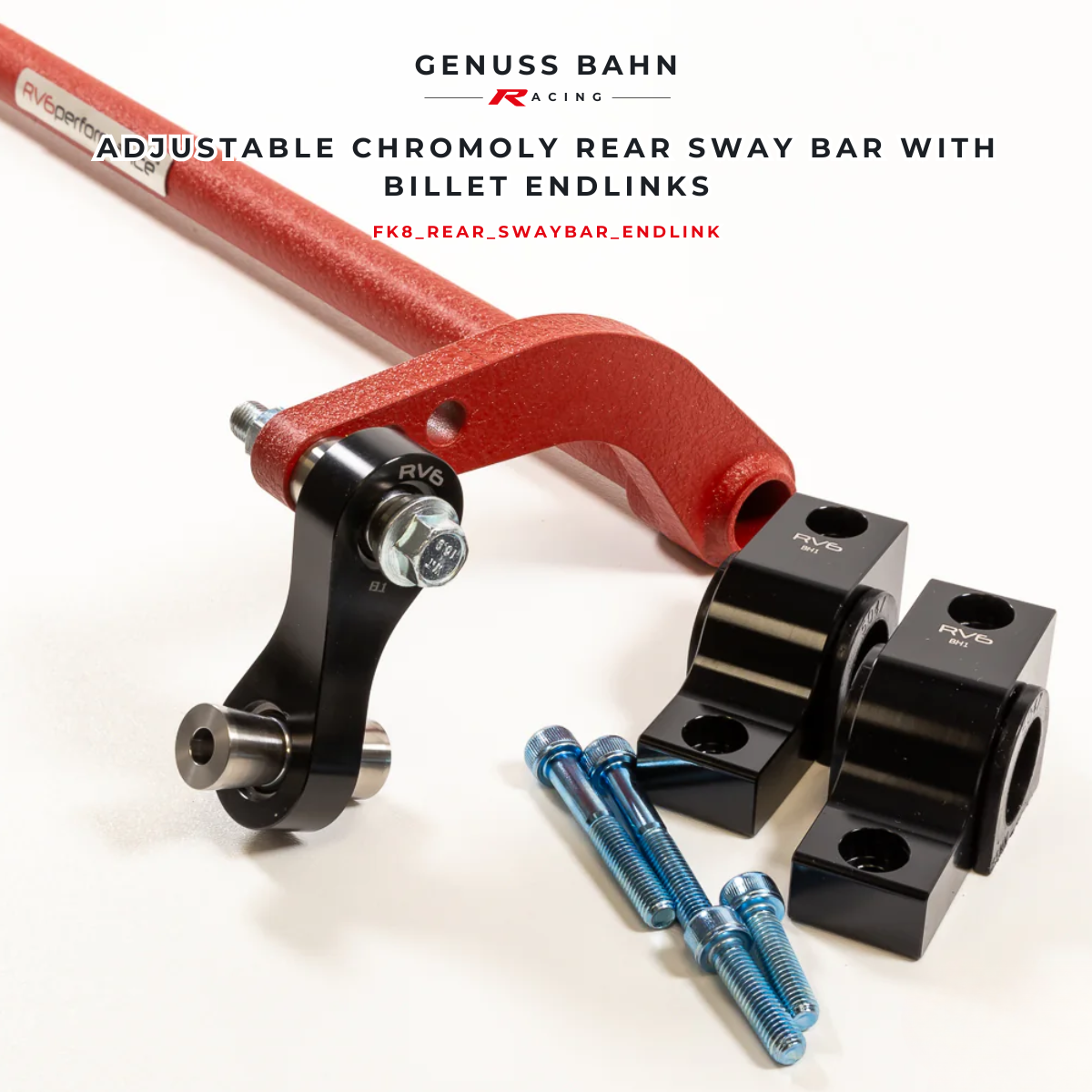 RV6 Performance Adjustable Chromoly Rear Sway Bar with Billet Endlinks For Honda Civic Type R FK8/FL5 (2017+), image 5 of 6