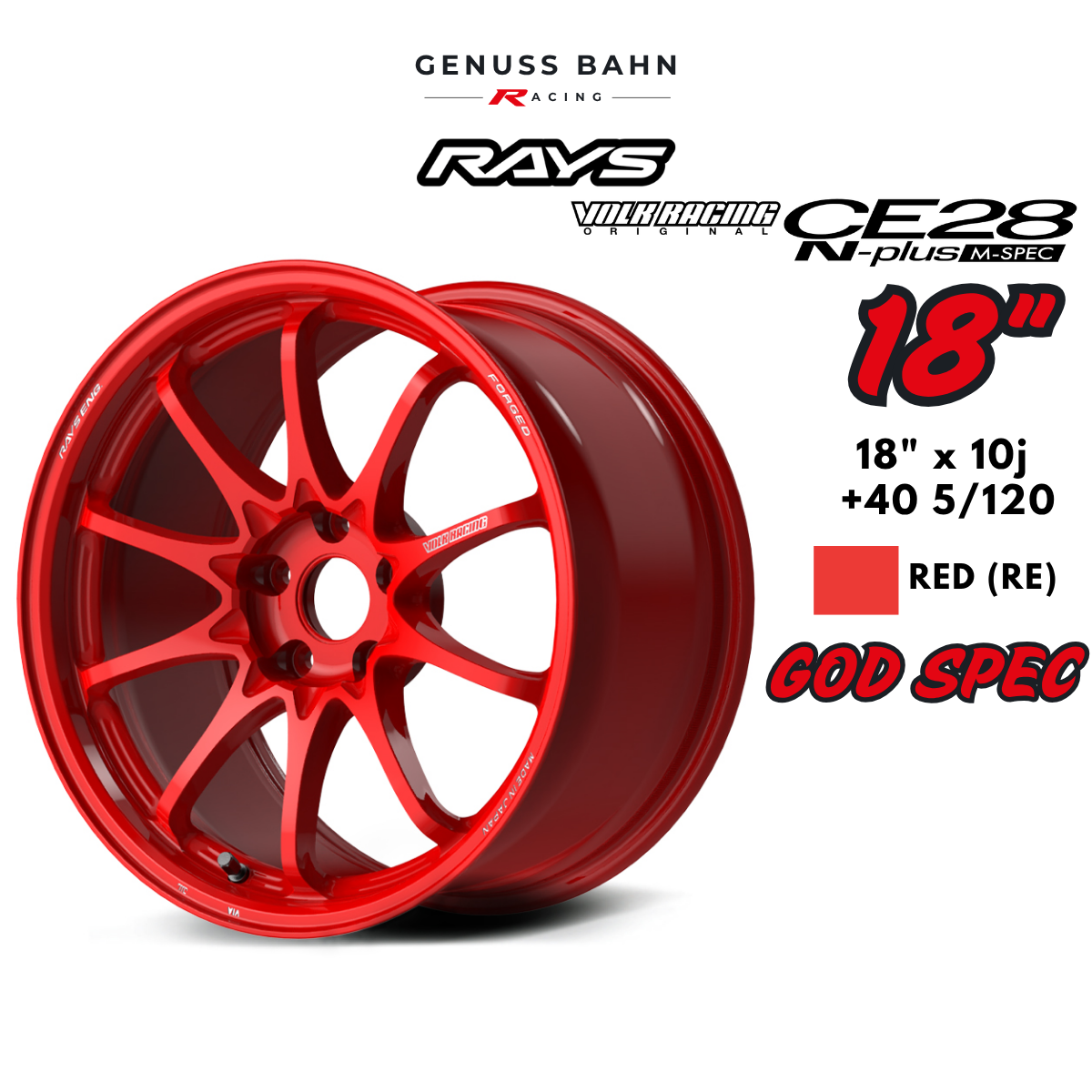 Rays Volk Racing CE28N-plus M-Spec (18" x 10J +40 5H/120) - Red (RE), image 1 of 5