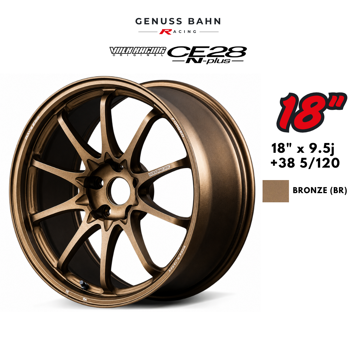 Rays Volk Racing CE28N-Plus (18" x 9.5J +38 5H/120) - Bronze (BR), image 1 of 3